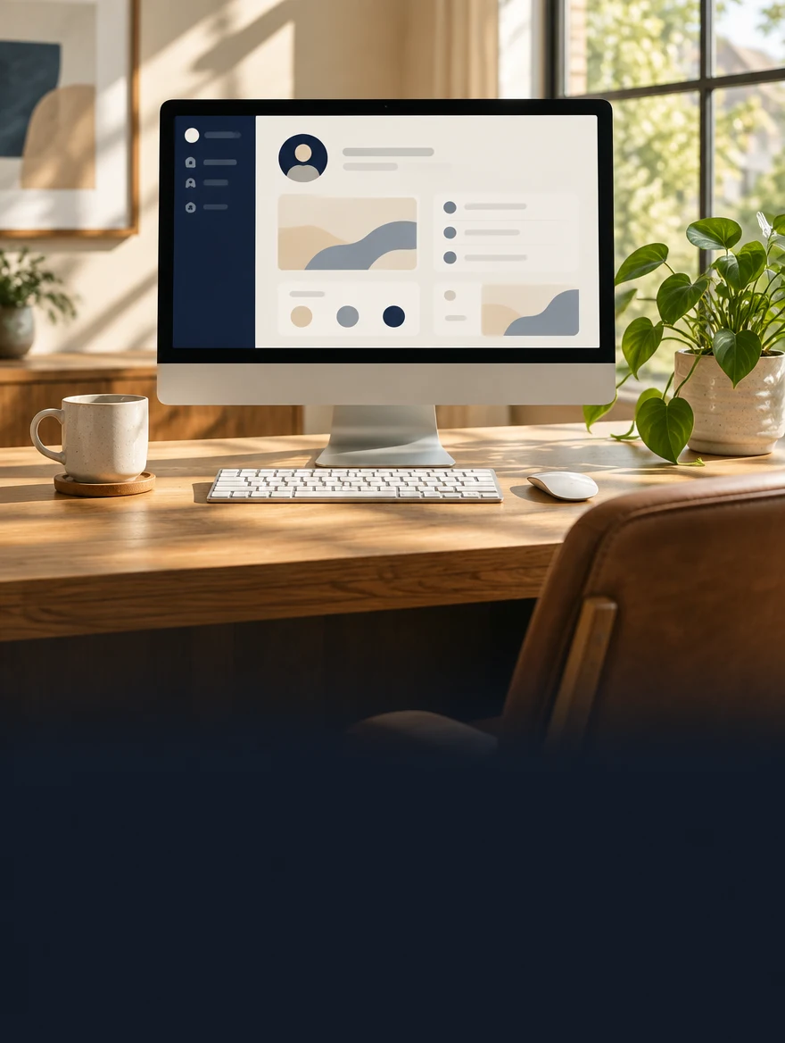 Concept image of a personal account on a desktop computer in a home office